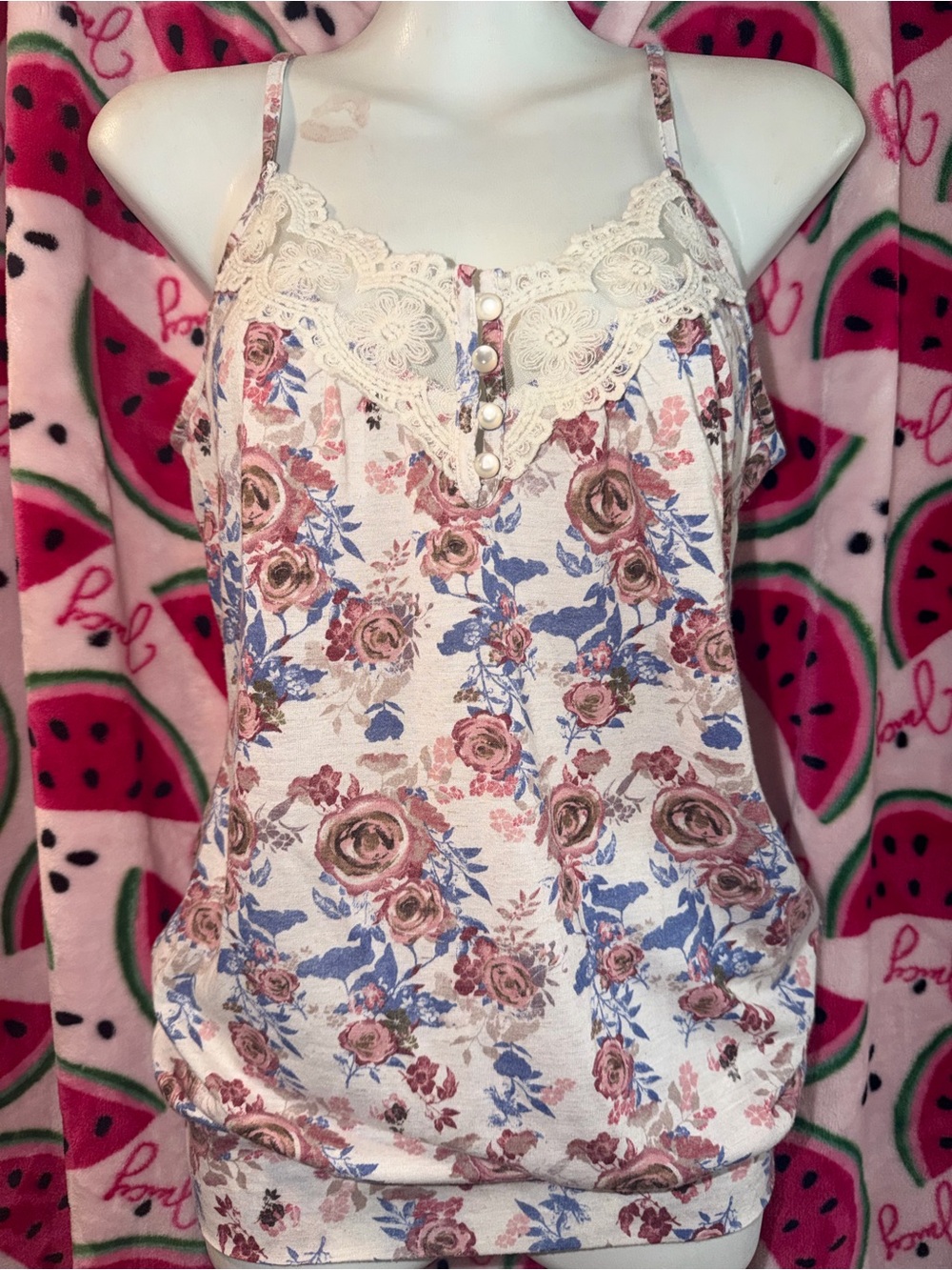🤍 Y2K Floral Lace-Trim Cami Tank Top